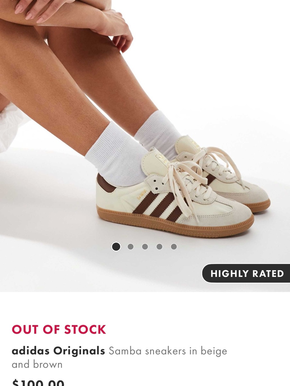 adidas Samba Sneakers in Cream & Brown with Gum Sole - Picture 7 of 8